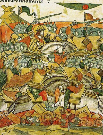 The Battle of Wesenberg on February 18, 1268 (From the Illuminated Compiled Chronicle, Second Half of the 16th Century) by Russian School